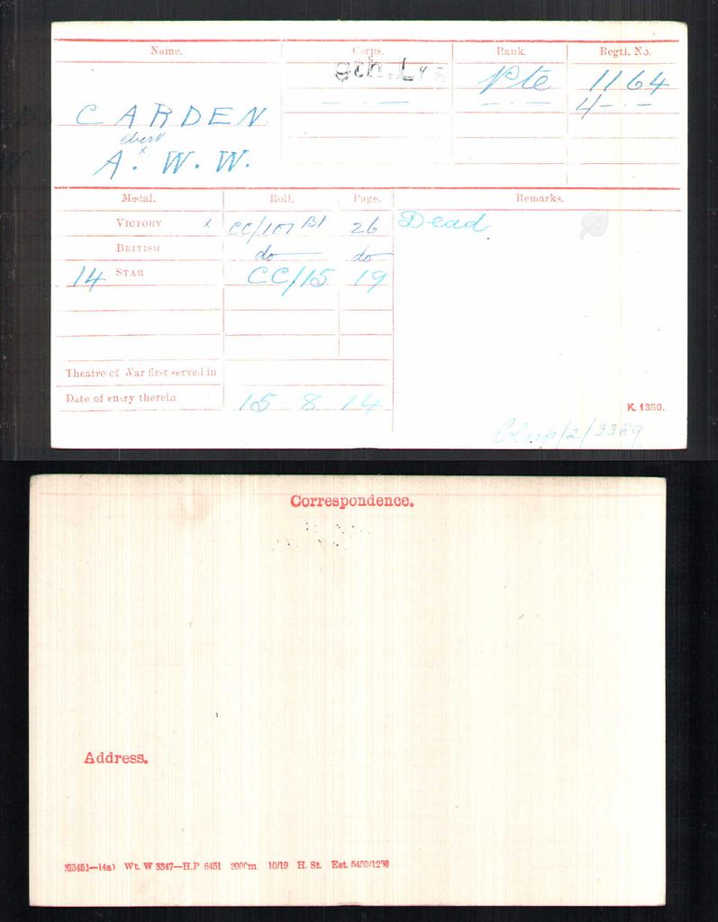 Albert W W Carden - Medal Roll