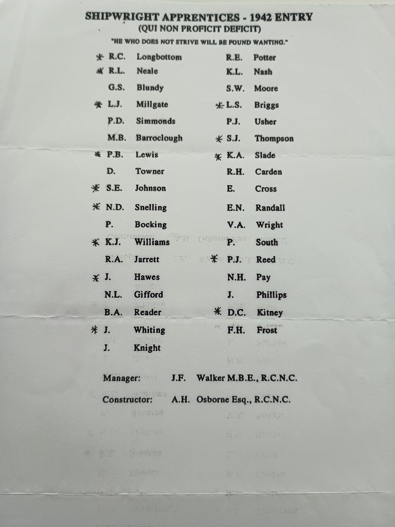 List of shipwright apprentices 1942 Chatham dockyard
