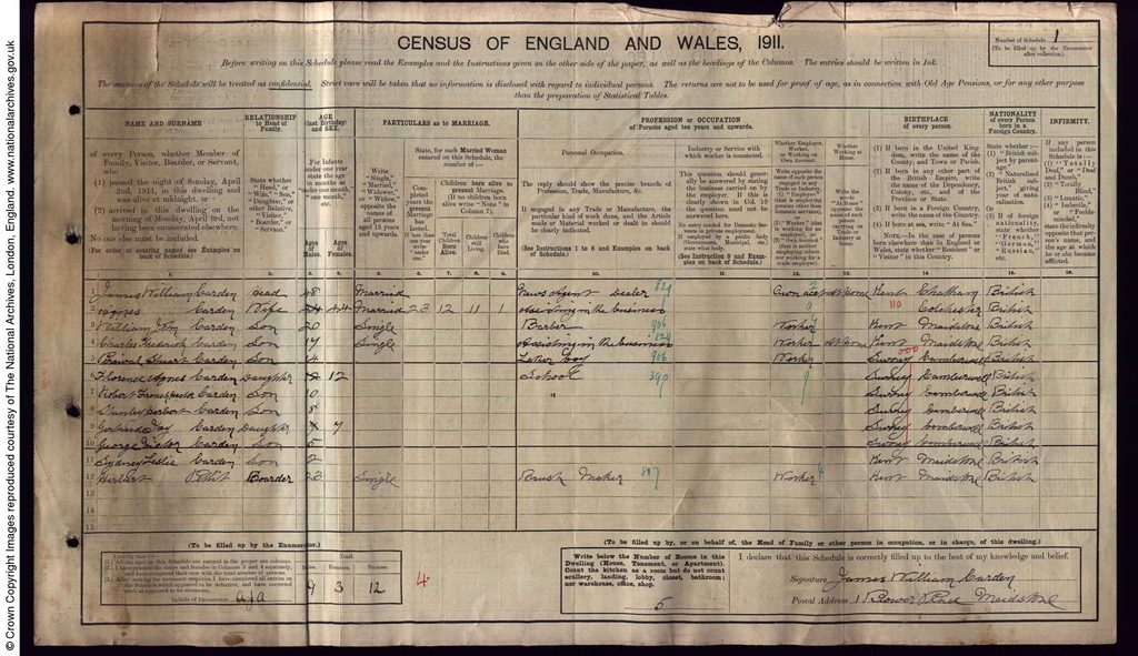 Robert French Hector Carden census 1911