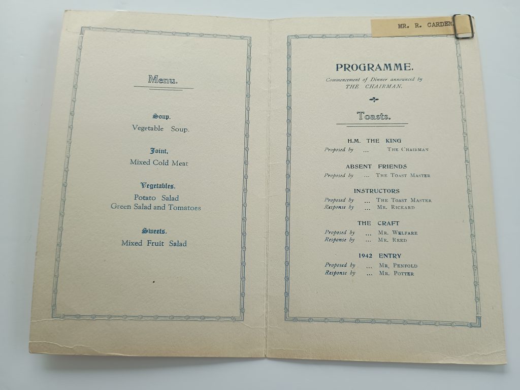 Robert H Carden - Completion of Apprenticeship dinner 1947 b