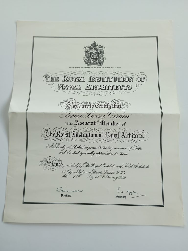 Robert H Carden - Naval Architect cert
