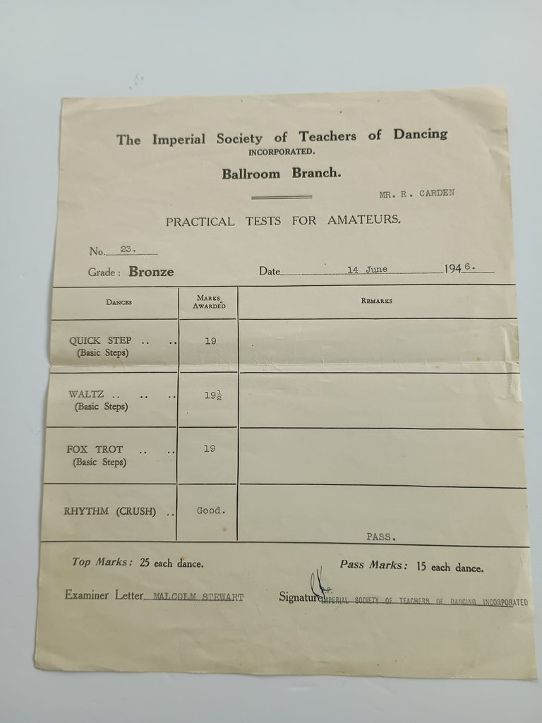 Robert H Carden - dance certificate 1946