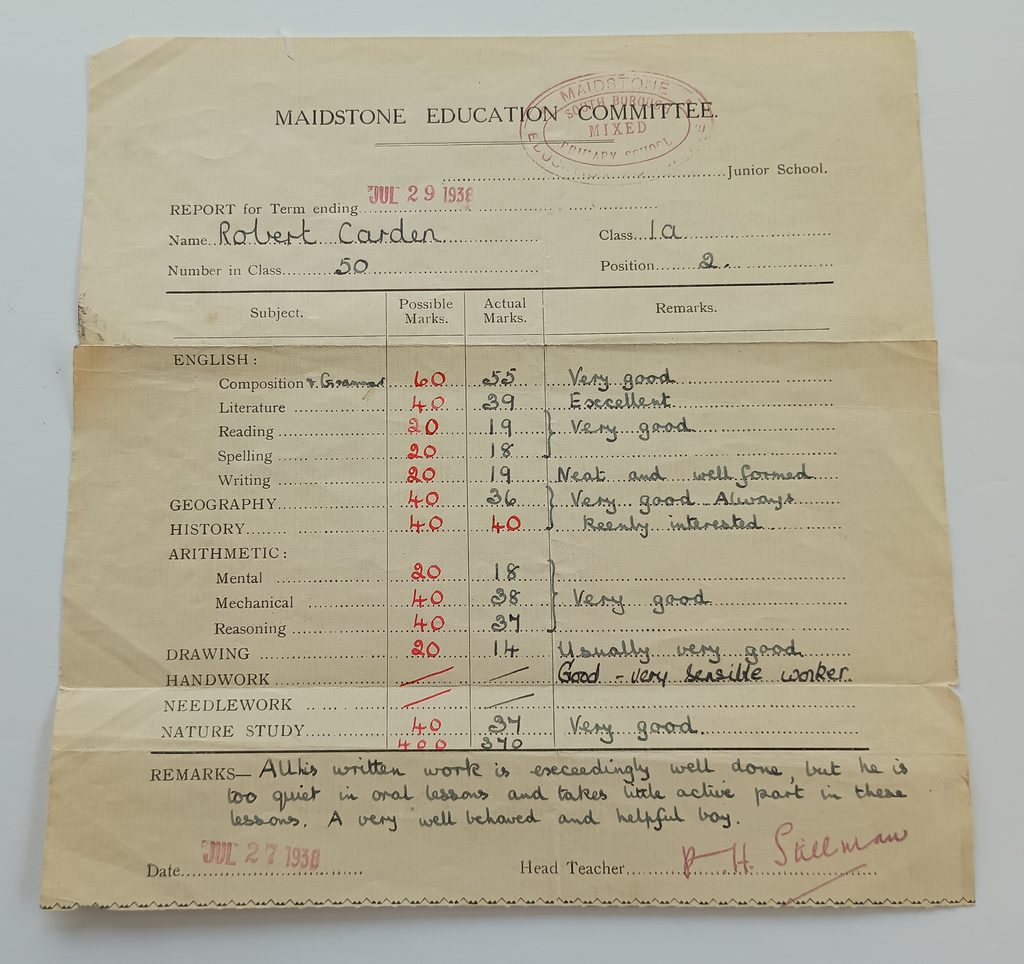 Robert H Carden school report 1