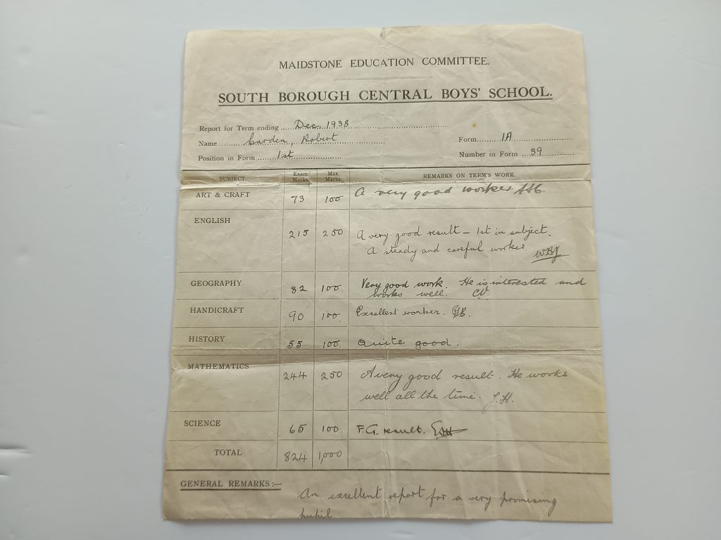 Robert H Carden school report 1938