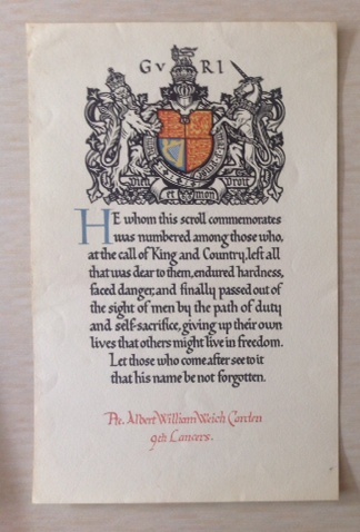 WW1 certificate for Albert William Weech Carden