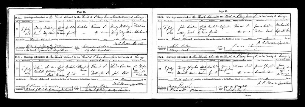 Wedding of John Carden and Mary Nash 1854