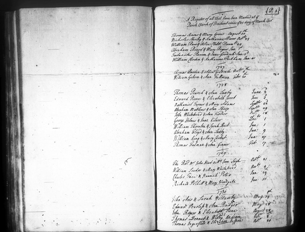 William Carden wedding to Katherine Peckahm 1726
